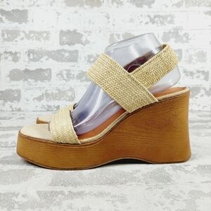 New Lucky Brand Delukah Dark Natural Wedge Heel Slingback Platform Sandals H814